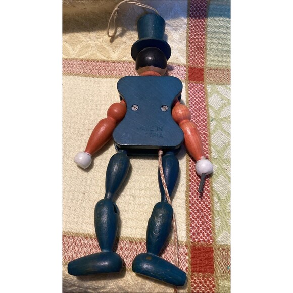 Wooden Vintage Jumping Jack Puppets Pull String Toys Ring Master Austria Clown - Picture 6 of 15